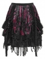 Black and Red Gothic Velvet Embroidered Fringe Short Skirt