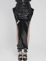 Black Sexy Gothic Punk Eyelet Split Glossy Leather Long Skirt