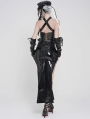 Black Sexy Gothic Punk Eyelet Split Glossy Leather Long Skirt