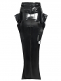 Black Sexy Gothic Punk Eyelet Split Glossy Leather Long Skirt