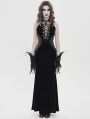 Black Retro Sexy Gothic Plunging Strappy Velvet Long Fishtail Dress