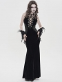 Black Retro Sexy Gothic Plunging Strappy Velvet Long Fishtail Dress