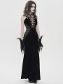 Black Retro Sexy Gothic Plunging Strappy Velvet Long Fishtail Dress
