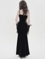 Black Retro Sexy Gothic Plunging Strappy Velvet Long Fishtail Dress
