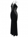 Black Retro Sexy Gothic Plunging Strappy Velvet Long Fishtail Dress