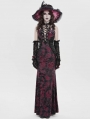 Black and Red Retro Sexy Gothic Plunging Strappy Velvet Long Fishtail Dress