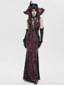 Black and Red Retro Sexy Gothic Plunging Strappy Velvet Long Fishtail Dress