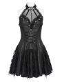 Black Gothic Mesh Spliced Halter Short Party Dress