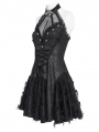 Black Gothic Mesh Spliced Halter Short Party Dress