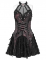Black and Red Gothic Mesh Spliced Halter Short Party Dress