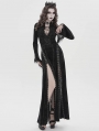 Black Sexy Gothic Deep V-Neck High Slit Velvet Maxi Dress