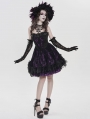 Black and Purple Gothic Beaded Floral Lace Short Party Dress
