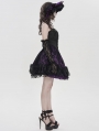 Black and Purple Gothic Beaded Floral Lace Short Party Dress