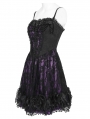 Black and Purple Gothic Beaded Floral Lace Short Party Dress