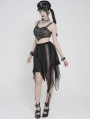 Black Gothic Punk Chained Slit Irregular Ruffle Skirt