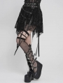 Black Gothic Skull Mesh Asymmetric Eyelet Strap Punk Skirt