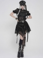 Black Gothic Skull Mesh Asymmetric Eyelet Strap Punk Skirt
