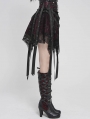 Black and Red Gothic Skull Mesh Asymmetric Eyelet Strap Punk Skirt