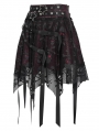 Black and Red Gothic Skull Mesh Asymmetric Eyelet Strap Punk Skirt