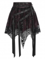 Black and Red Gothic Skull Mesh Asymmetric Eyelet Strap Punk Skirt