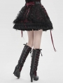 Black Gothic Red Ribbon Lace-Up Sequin Beaded Short Skirt