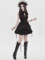 Black Gothic Red Ribbon Lace-Up Sequin Beaded Short Skirt