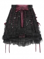 Black Gothic Red Ribbon Lace-Up Sequin Beaded Short Skirt