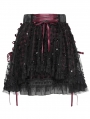 Black Gothic Red Ribbon Lace-Up Sequin Beaded Short Skirt