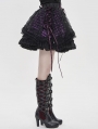 Black Gothic Purple Ribbon Lace-Up Sequin Beaded Short Skirt