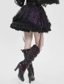 Black Gothic Purple Ribbon Lace-Up Sequin Beaded Short Skirt