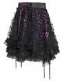 Black Gothic Purple Ribbon Lace-Up Sequin Beaded Short Skirt