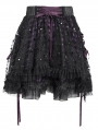 Black Gothic Purple Ribbon Lace-Up Sequin Beaded Short Skirt