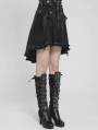 Black Gothic Punk Skull Lace Up Pleated High-Low Skirt