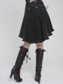 Black Gothic Punk Skull Lace Up Pleated High-Low Skirt