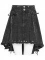 Black Gothic Punk Skull Lace Up Pleated High-Low Skirt