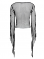 Black Gothic Batwing Patch Mesh Flared Sleeve T-Shirt for Women