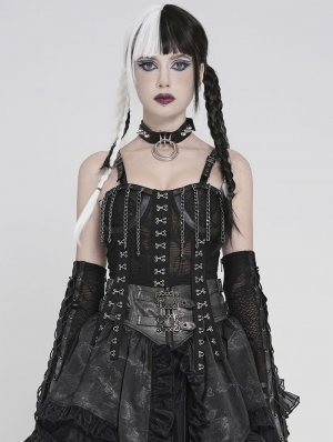 Black Gothic Punk Hook and Eye Strap Corset Top for Women