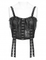 Black Gothic Punk Hook and Eye Strap Corset Top for Women