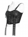 Black Gothic Punk Hook and Eye Strap Corset Top for Women