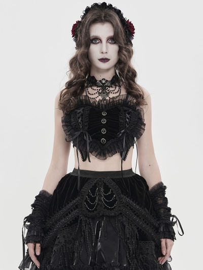 Black Gothic Velvet Heart Shape Cami Crop Top for Women