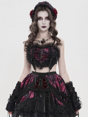 Black and Red Gothic Velvet Heart Shape Cami Crop Top for Women