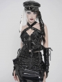 Black Gothic Punk Cross Buckle Strap Halter Top for Women