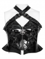 Black Gothic Punk Cross Buckle Strap Halter Top for Women