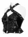 Black Gothic Punk Cross Buckle Strap Halter Top for Women