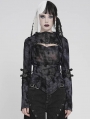 Black Gothic Cut Out Ruched Long Sleeve T-Shirt for Women