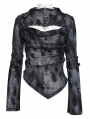 Black Gothic Cut Out Ruched Long Sleeve T-Shirt for Women
