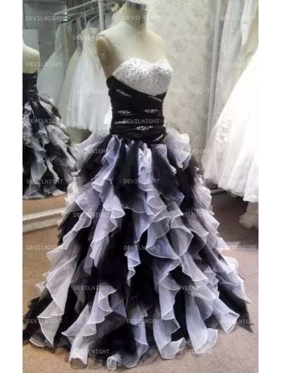 Black and White Ball Gown Gothic Wedding Dress