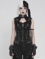 Black Gothic Punk Buckle Studded Zip-Up Vest Top for Women