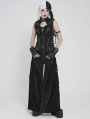 Black Gothic Punk Buckle Studded Zip-Up Vest Top for Women