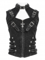 Black Gothic Punk Buckle Studded Zip-Up Vest Top for Women